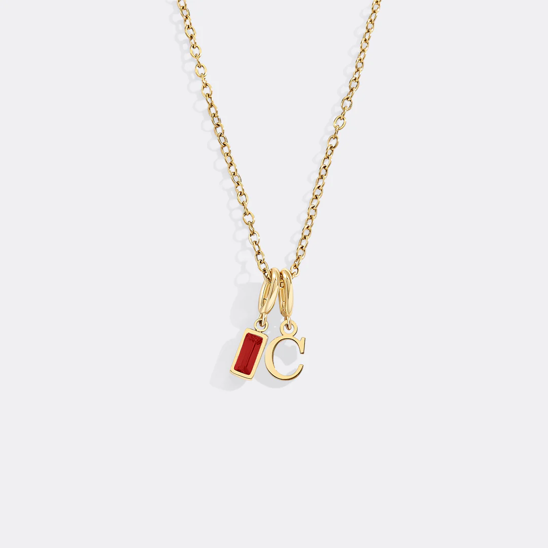 Minimalist Initial Necklace with Birthstone Charm - Image 7