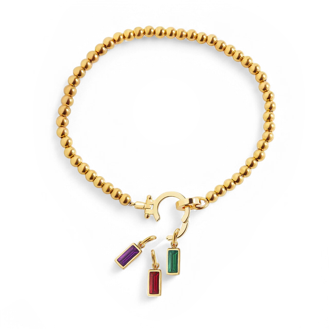 Mint Beaded Birthstone Charm Bracelet - Image 3