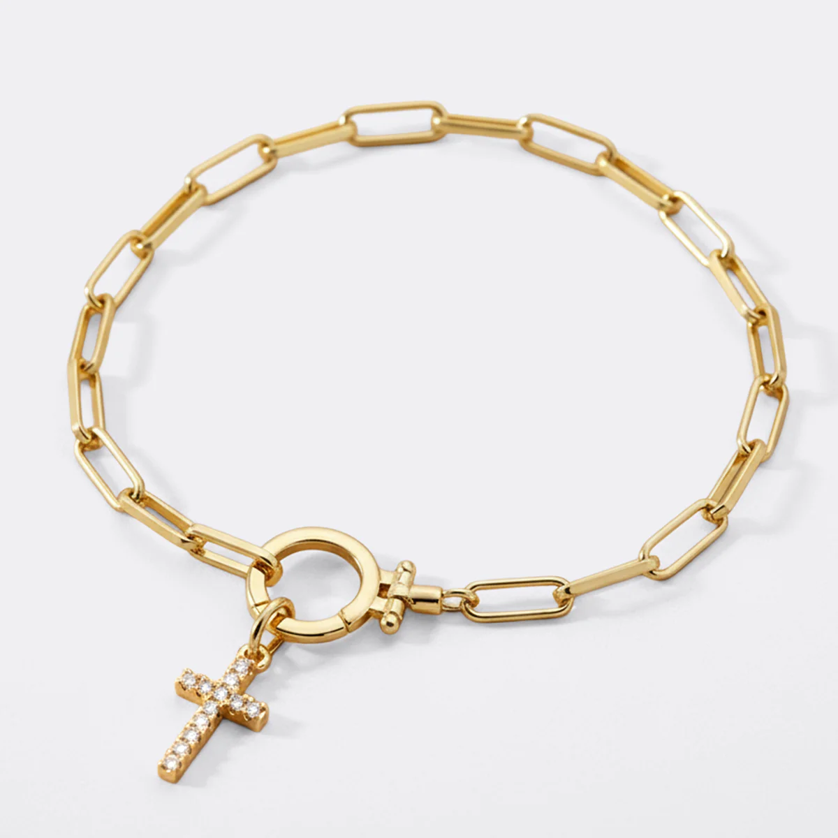 Mint Paperclip Bracelet with Pave Cross Charm - Image 4