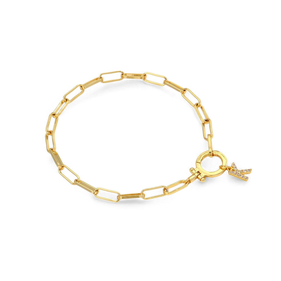 Mint Paperclip Bracelet with Pave Initial Charm - Image 5