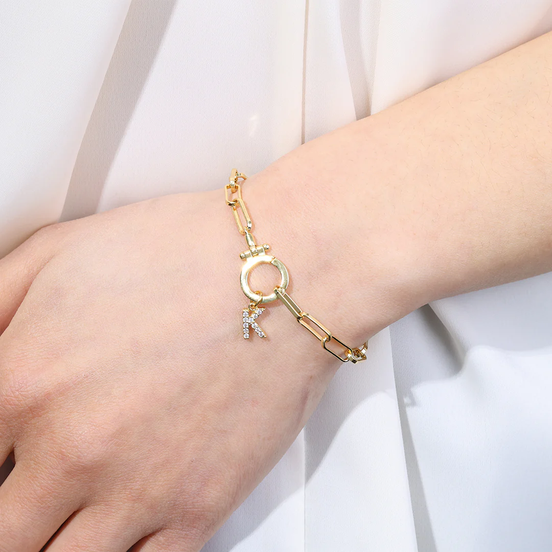 Mint Paperclip Bracelet with Pave Initial Charm - Image 6