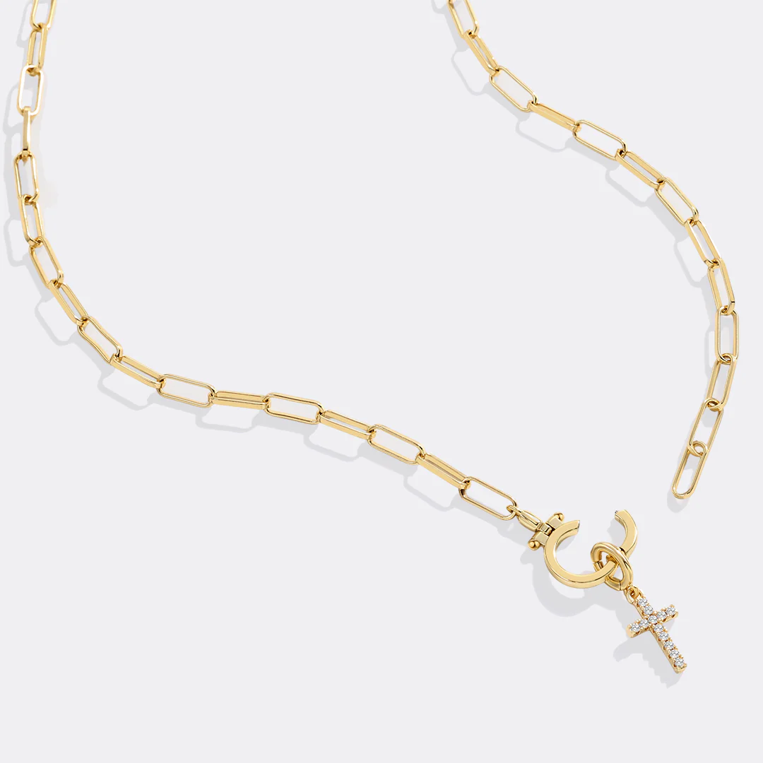 Mint Paperclip Necklace with Pave Cross Charm - Image 5