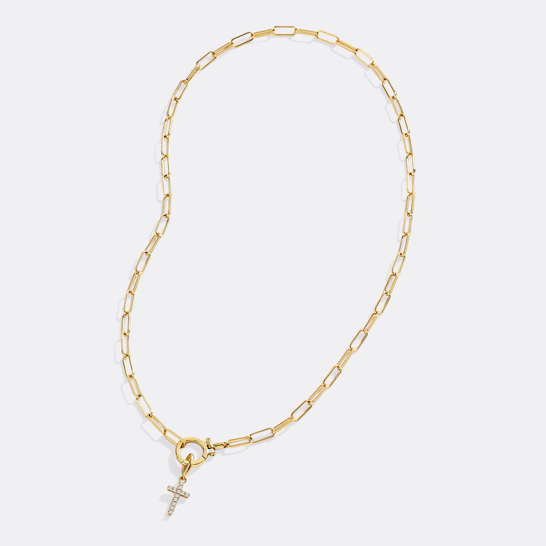 Mint Paperclip Necklace with Pave Cross Charm - Image 6