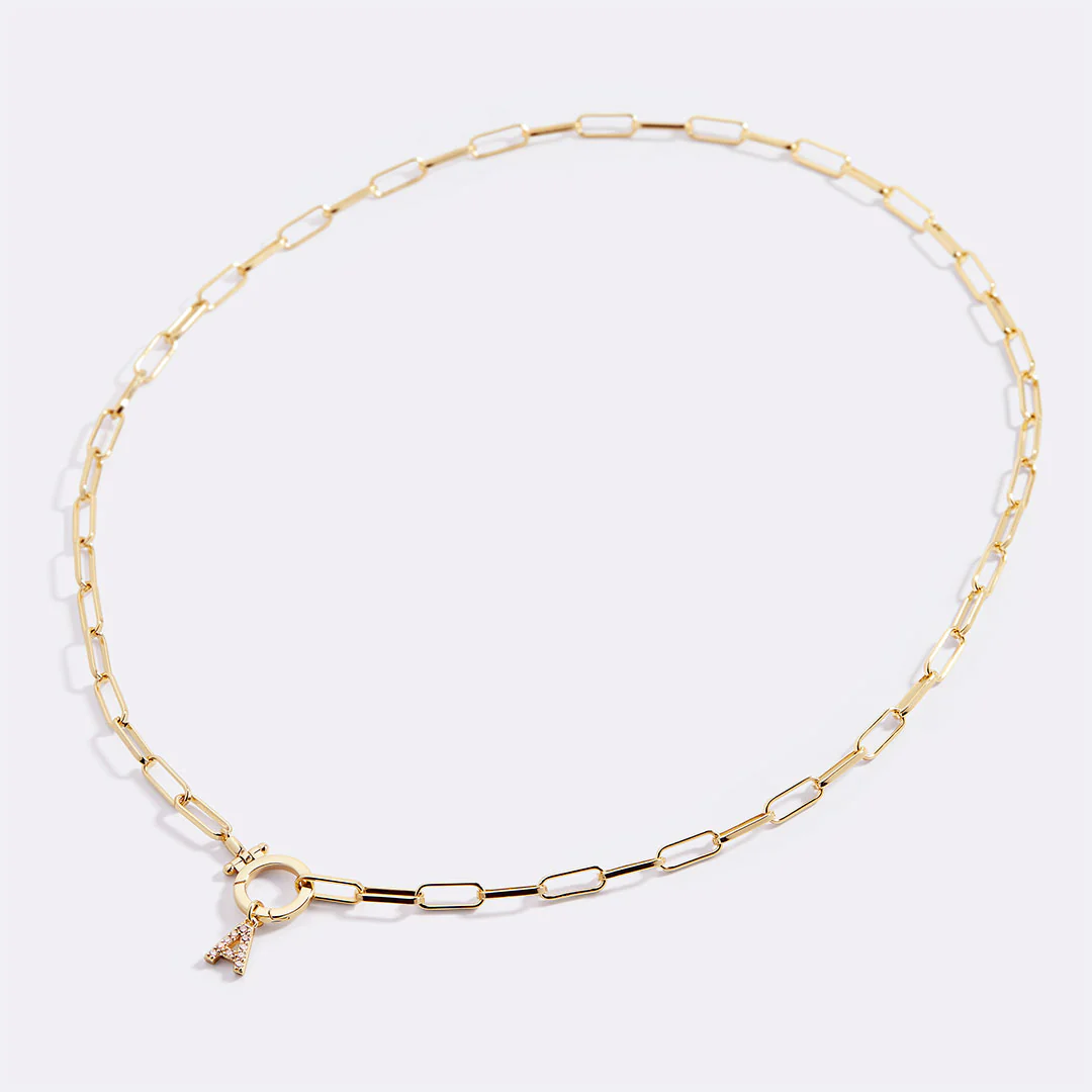 Mint Paperclip Necklace with Pave Initial Charm - Image 33