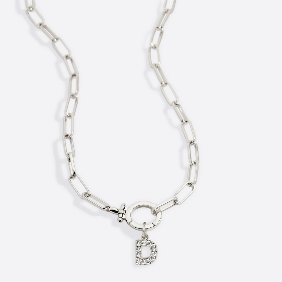 Mint Paperclip Necklace with Pave Initial Charm - Image 41