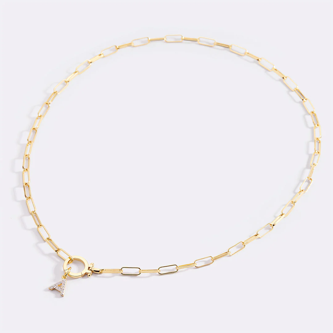 Mint Paperclip Necklace with Pave Initial Charm - Image 5