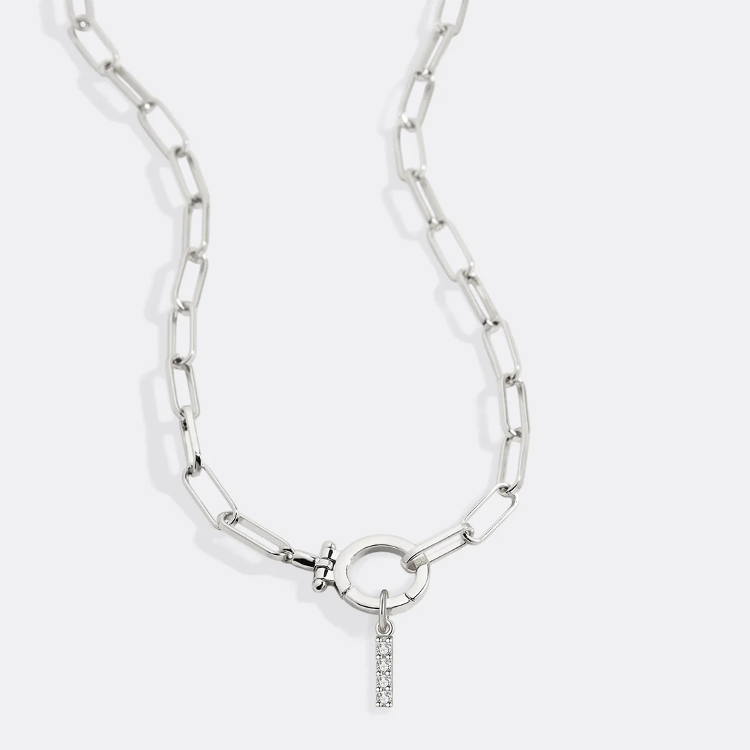 Mint Paperclip Necklace with Pave Initial Charm - Image 51