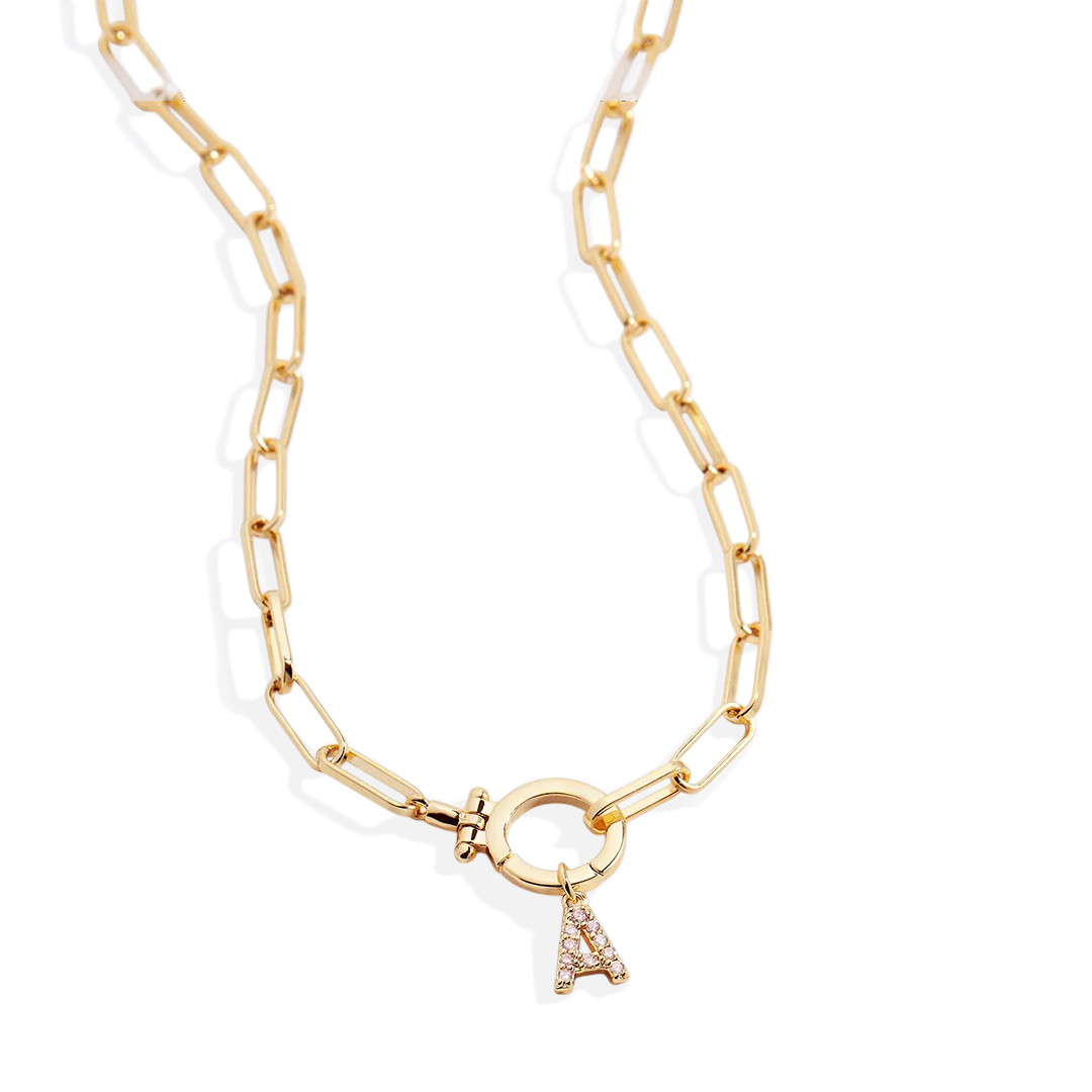 Mint Paperclip Necklace with Pave Initial Charm - Image 6
