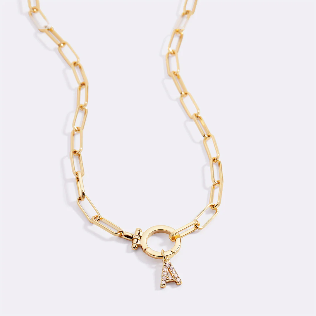 Mint Paperclip Necklace with Pave Initial Charm - Image 7