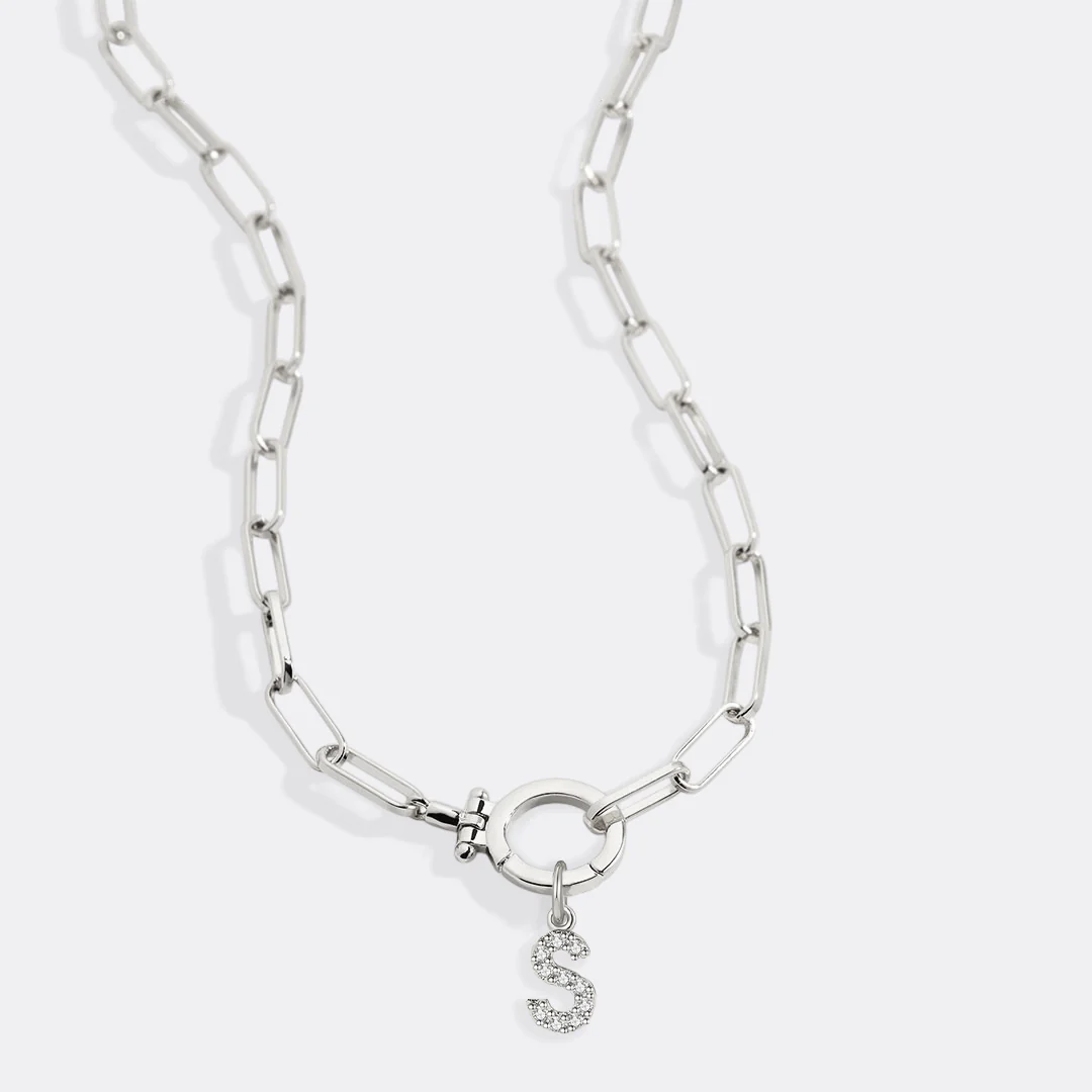 Mint Paperclip Necklace with Pave Initial Charm - Image 71