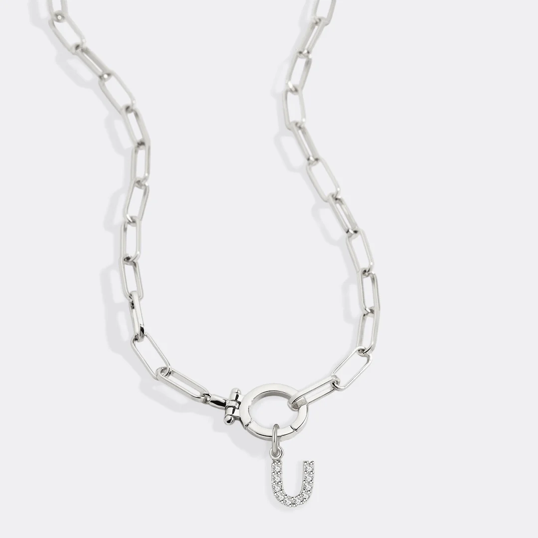 Mint Paperclip Necklace with Pave Initial Charm - Image 75