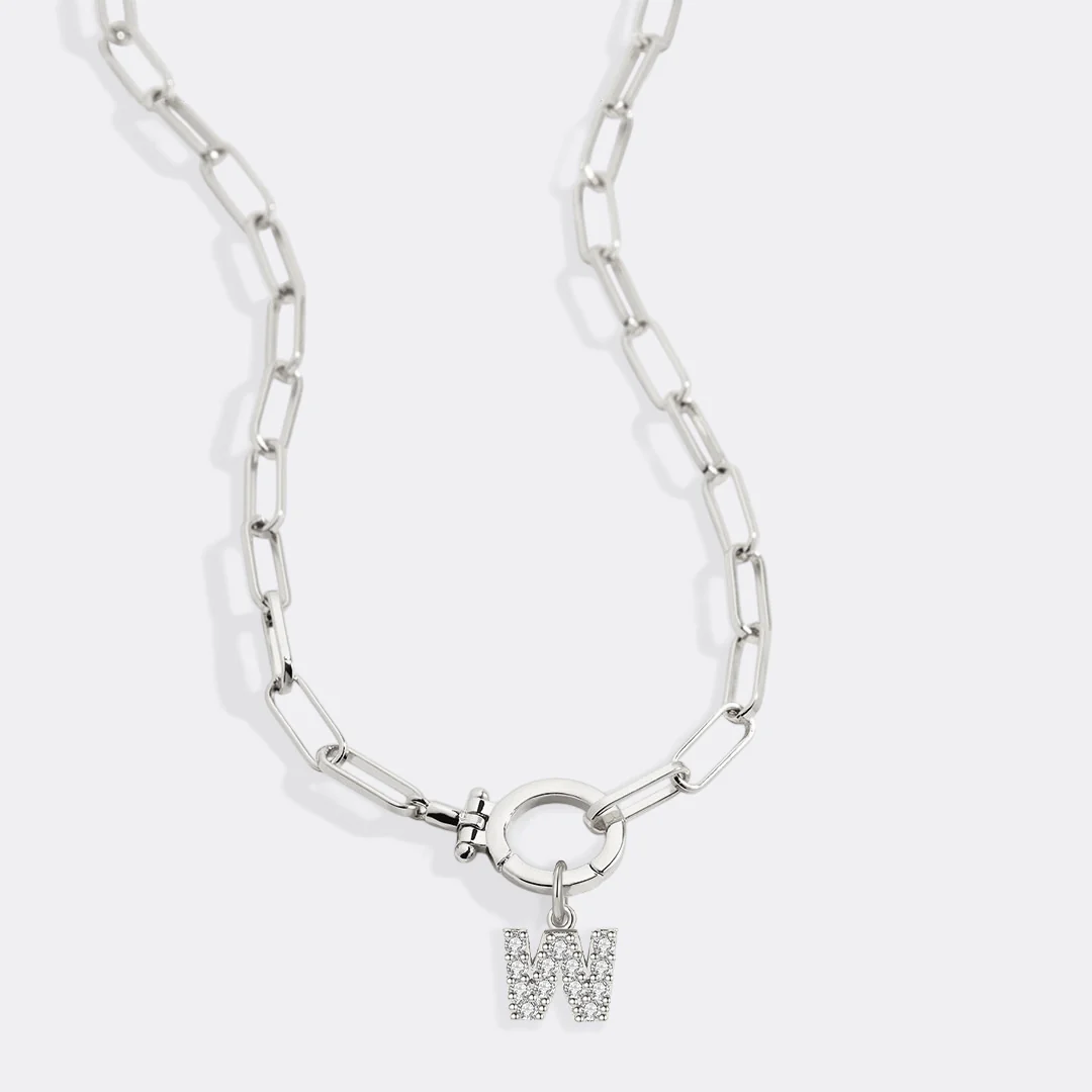 Mint Paperclip Necklace with Pave Initial Charm - Image 79