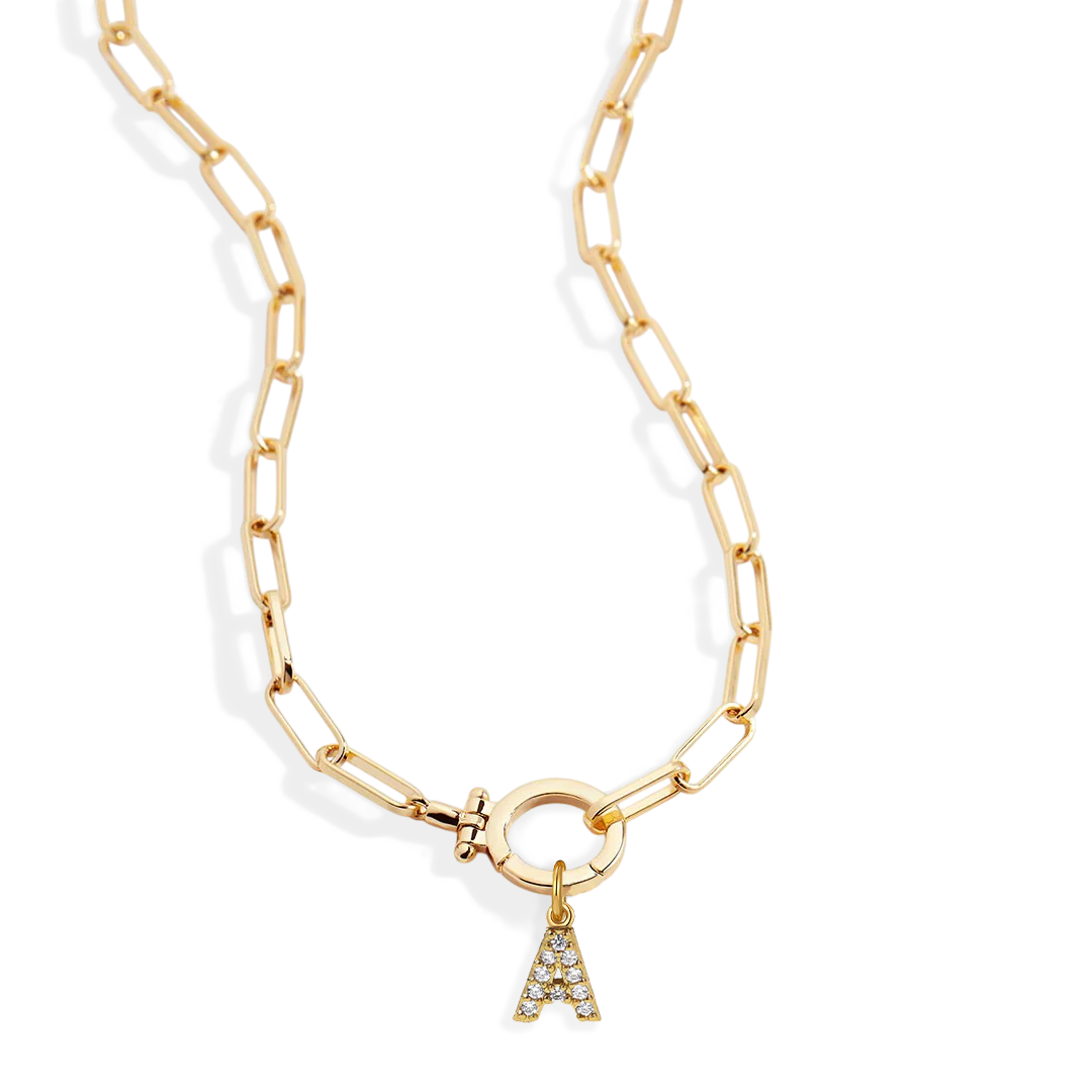 Mint Paperclip Necklace with Pave Initial Charm - Image 8