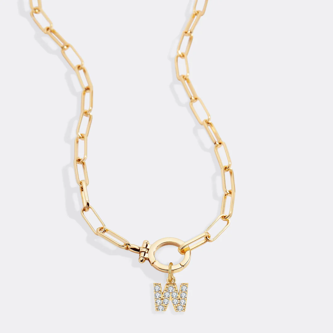 Mint Paperclip Necklace with Pave Initial Charm - Image 80