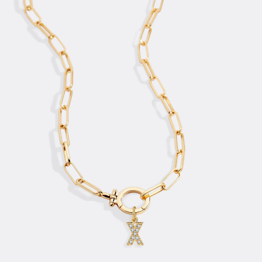 Mint Paperclip Necklace with Pave Initial Charm - Image 82