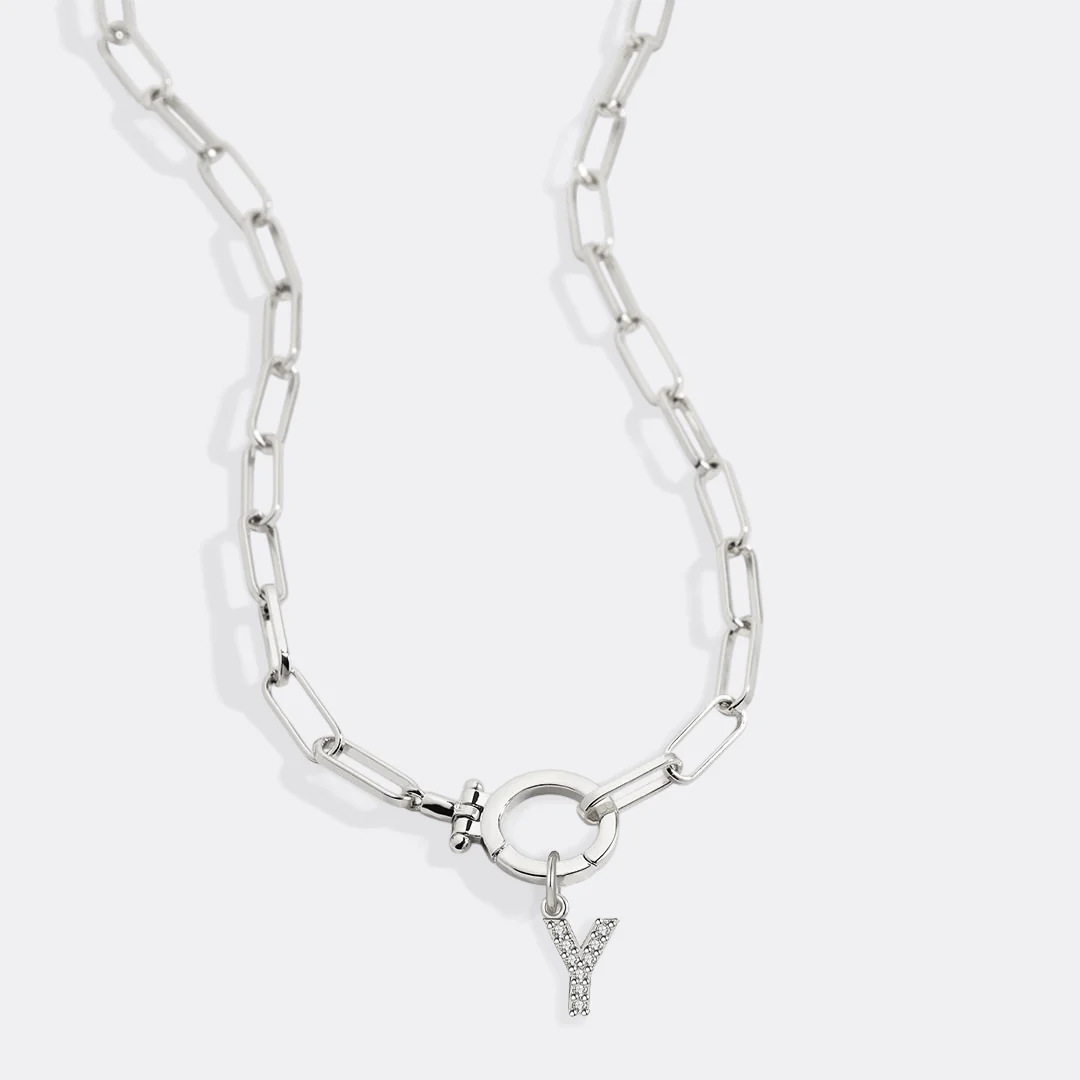 Mint Paperclip Necklace with Pave Initial Charm - Image 83