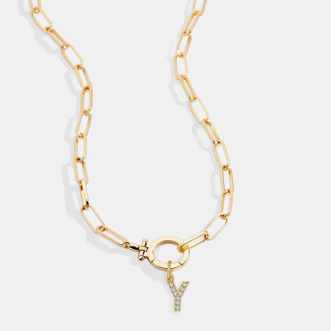 Mint Paperclip Necklace with Pave Initial Charm - Image 84