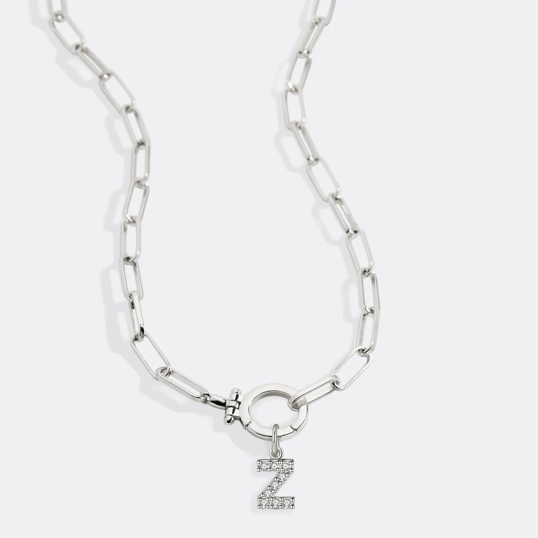 Mint Paperclip Necklace with Pave Initial Charm - Image 85