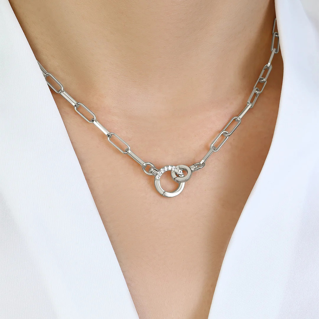 Pave Mint Paperclip Necklace - Image 10
