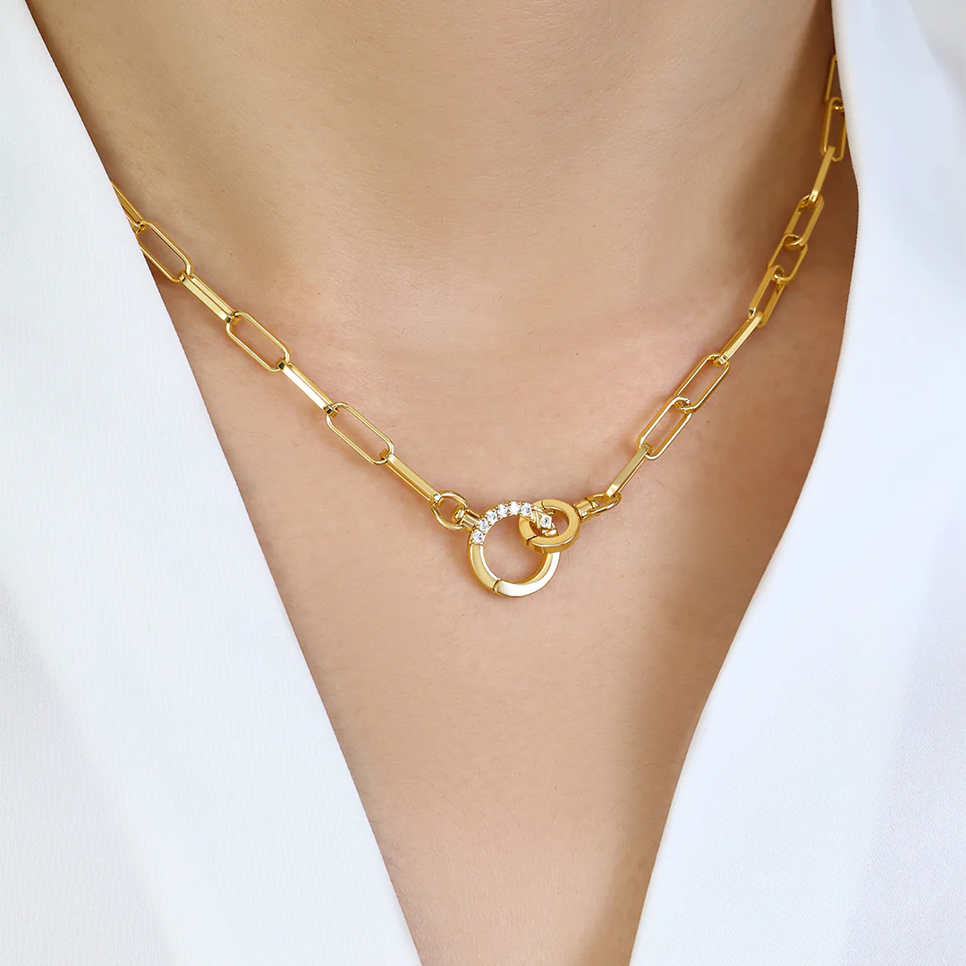 Pave Mint Paperclip Necklace - Image 4