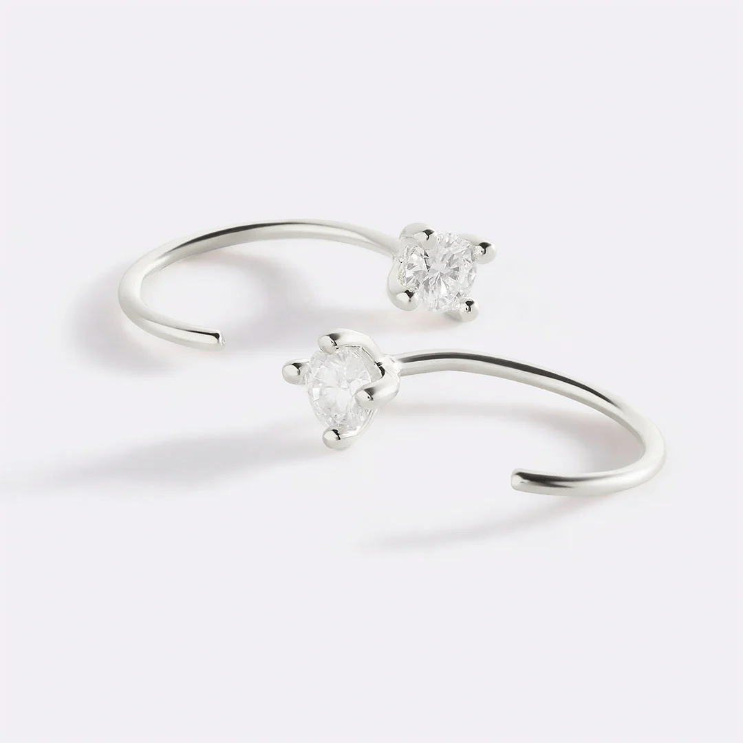 Dainty Diamond Threader Hoop Earrings - Image 7