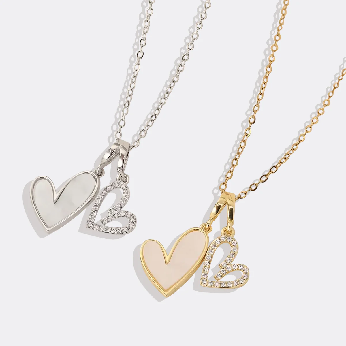 Mother of Pearl & Pave Hearts Necklace - Image 11