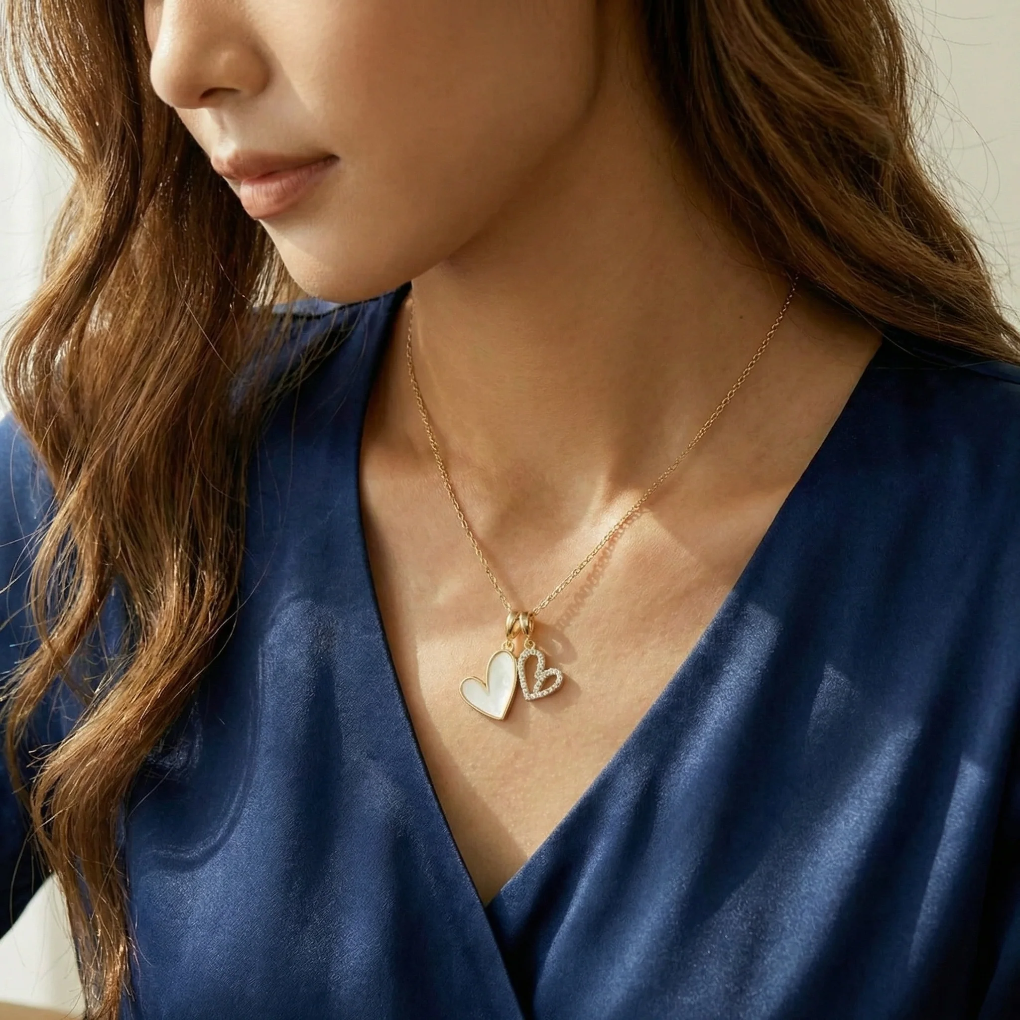 Mother of Pearl & Pave Hearts Necklace - Image 24