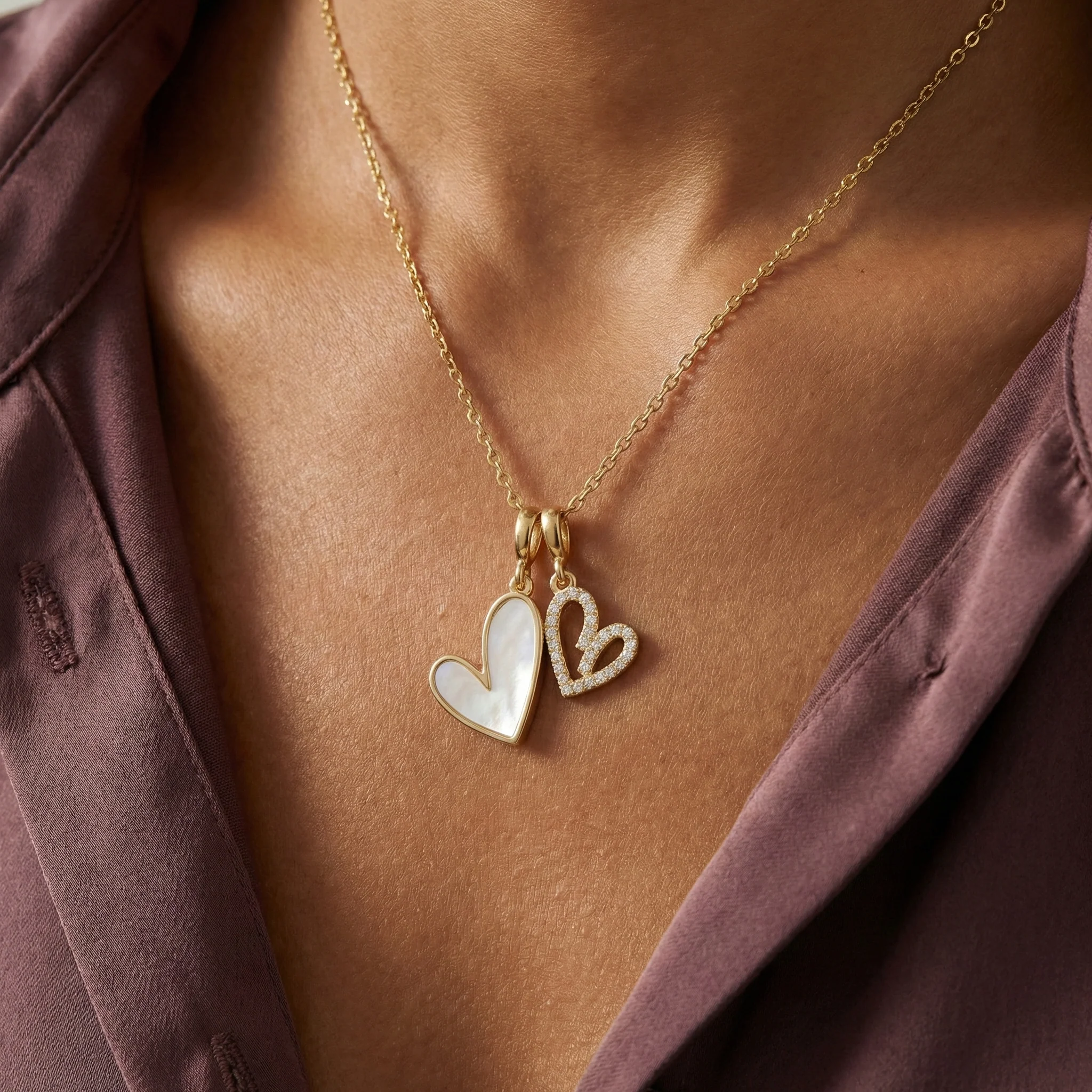 Mother of Pearl & Pave Hearts Necklace - Image 25