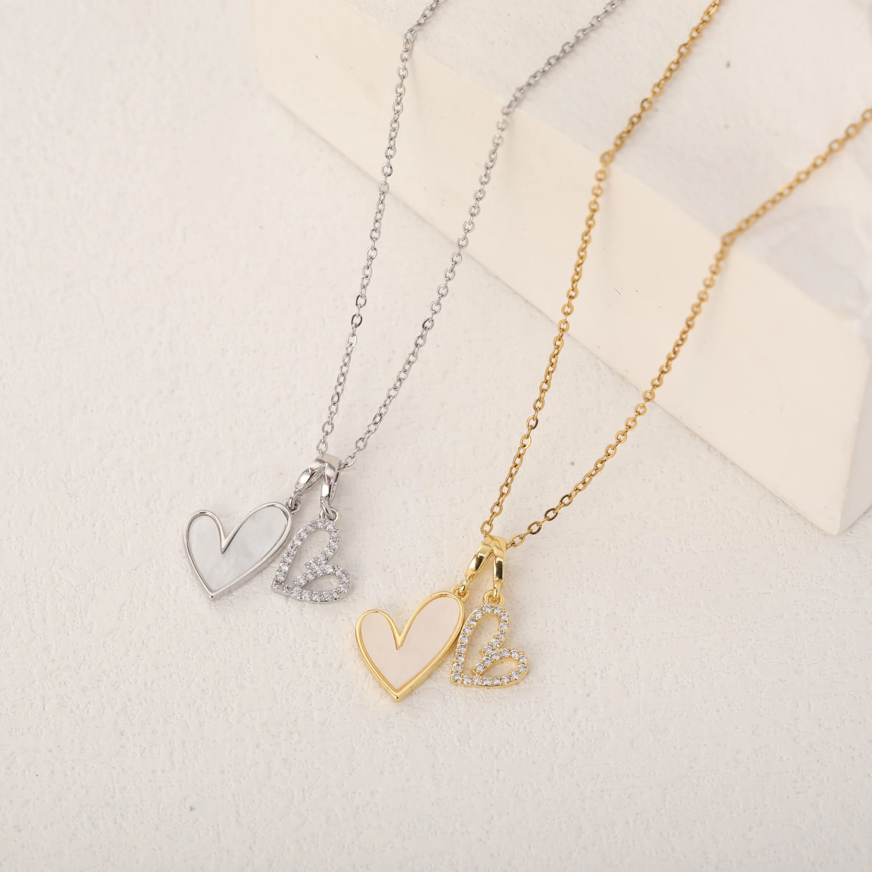 Mother of Pearl & Pave Hearts Necklace - Image 6