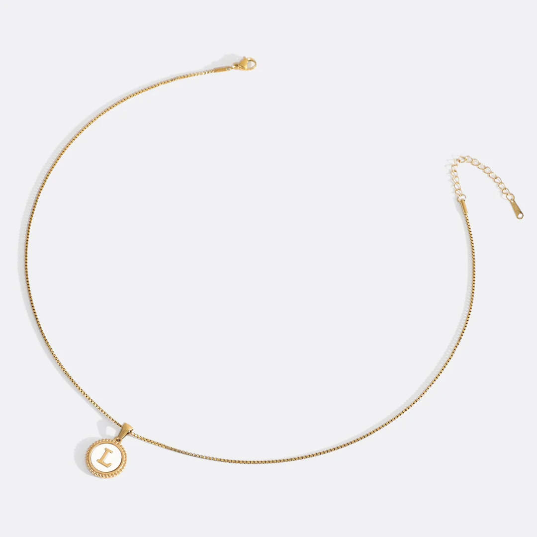 Mother of Pearl Disc Letter Necklace with Box Chain - Image 44