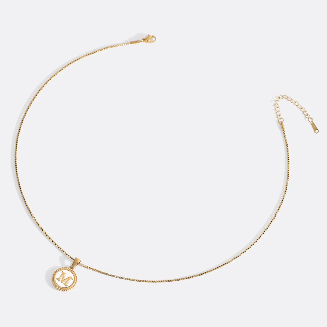 Mother of Pearl Disc Letter Necklace with Box Chain - Image 45