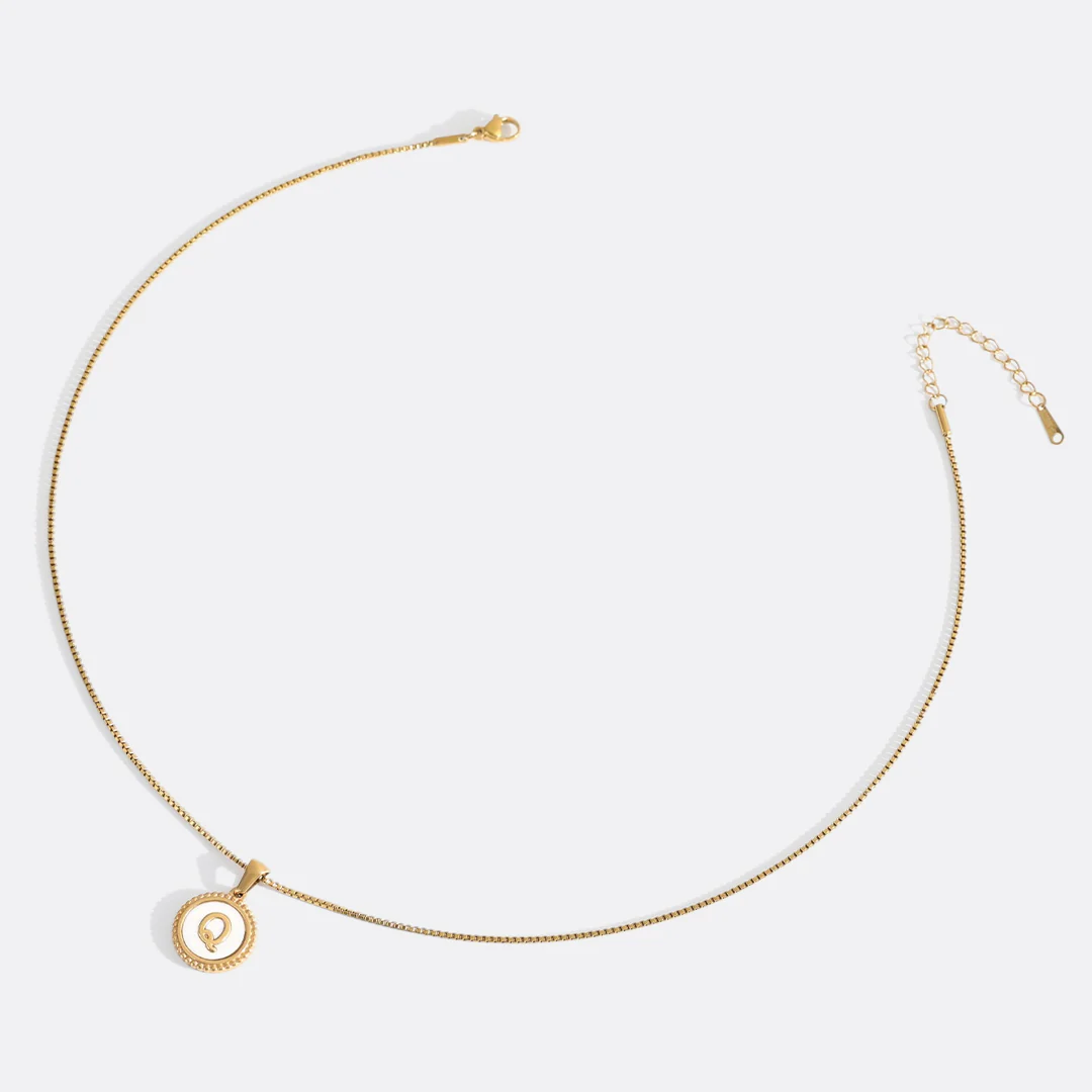 Mother of Pearl Disc Letter Necklace with Box Chain - Image 49