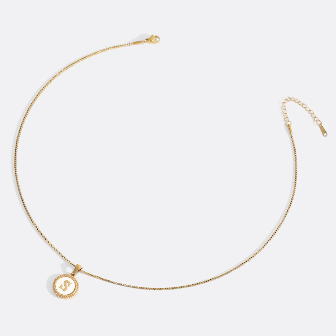 Mother of Pearl Disc Letter Necklace with Box Chain - Image 51