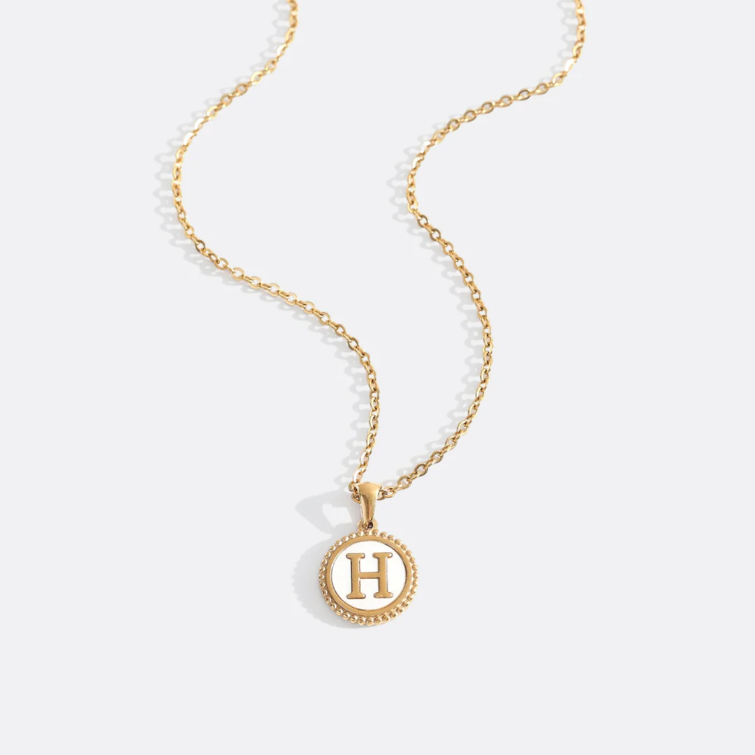 Mother of Pearl Disc Letter Necklace with Cable Chain - Image 20
