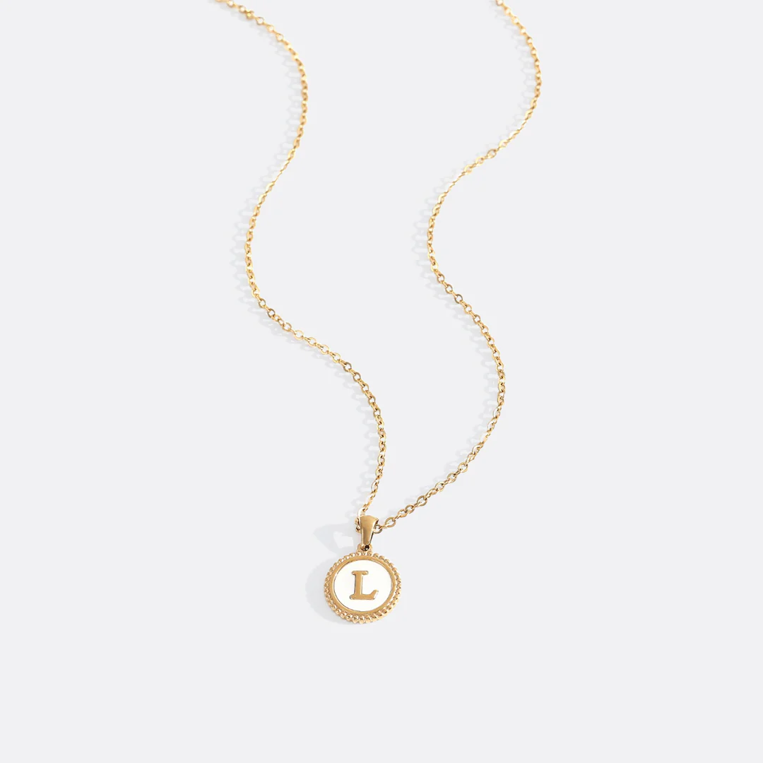 Mother of Pearl Disc Letter Necklace with Cable Chain - Image 29