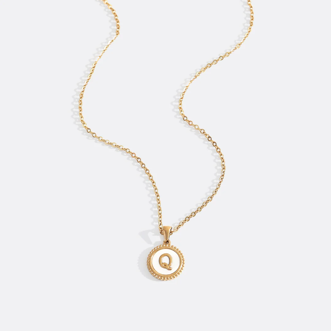 Mother of Pearl Disc Letter Necklace with Cable Chain - Image 39