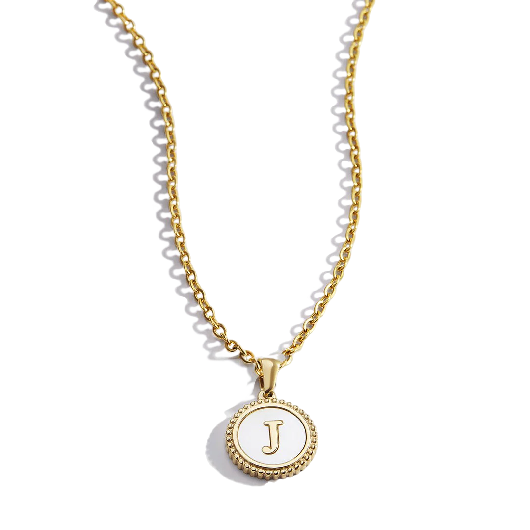 Mother of Pearl Disc Letter Necklace with Cable Chain - Image 4