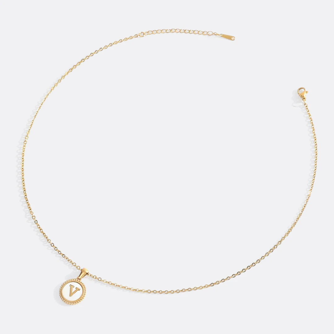Mother of Pearl Disc Letter Necklace with Cable Chain - Image 61