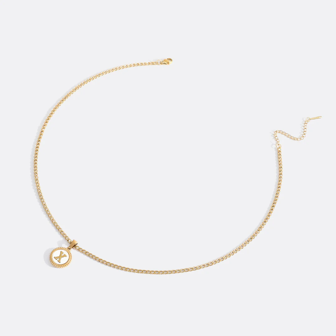 Mother of Pearl Disc Letter Necklace with Cuban Chain - Image 52