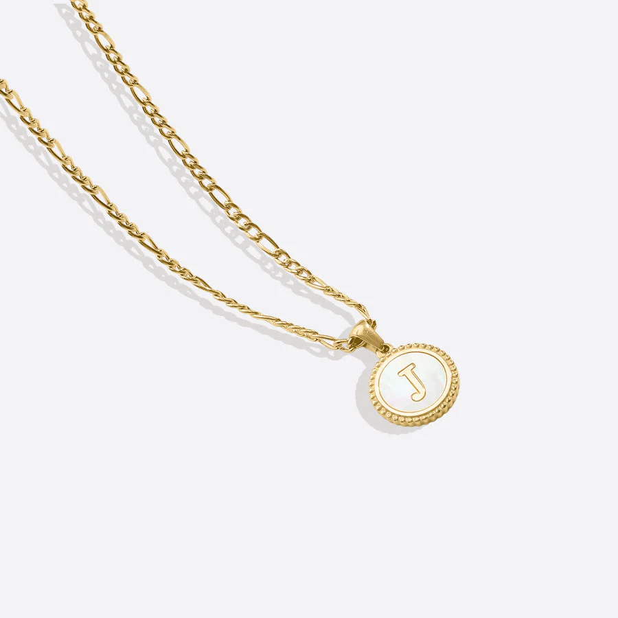 Mother of Pearl Disc Letter Necklace with Figaro Chain - Image 3