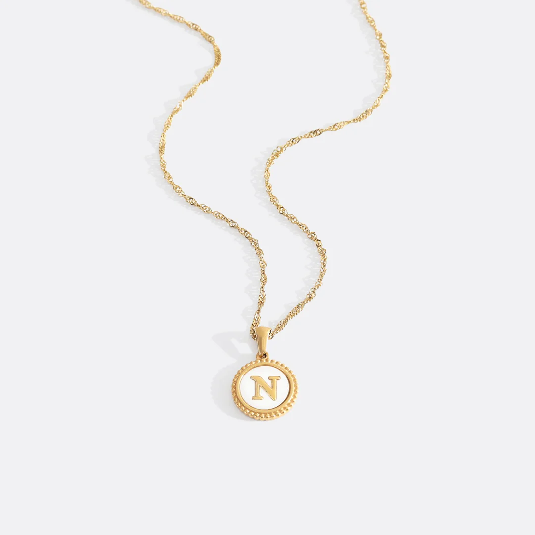 Mother of Pearl Disc Letter Necklace with Twist Chain - Image 15