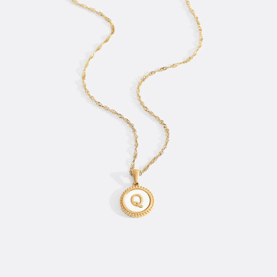 Mother of Pearl Disc Letter Necklace with Twist Chain - Image 18