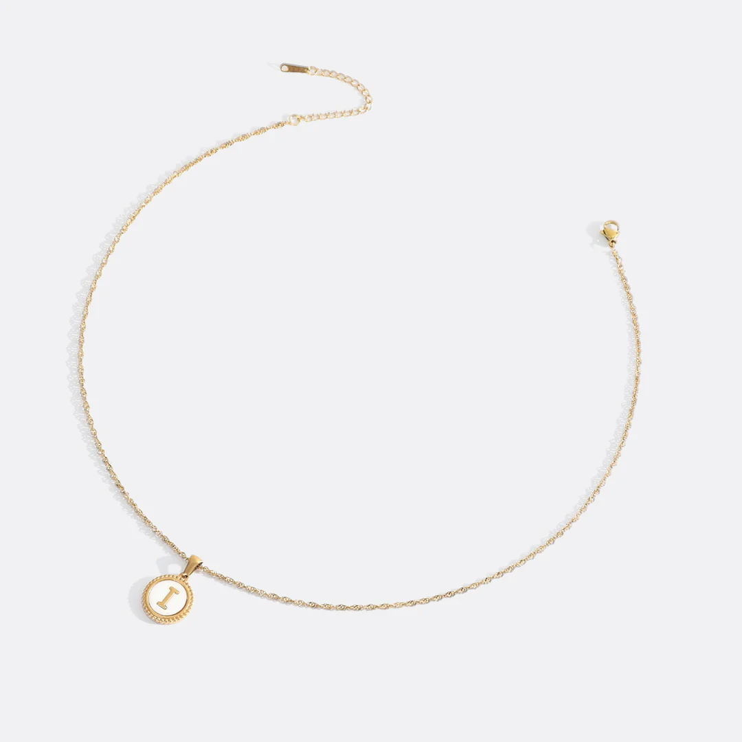 Mother of Pearl Disc Letter Necklace with Twist Chain - Image 36