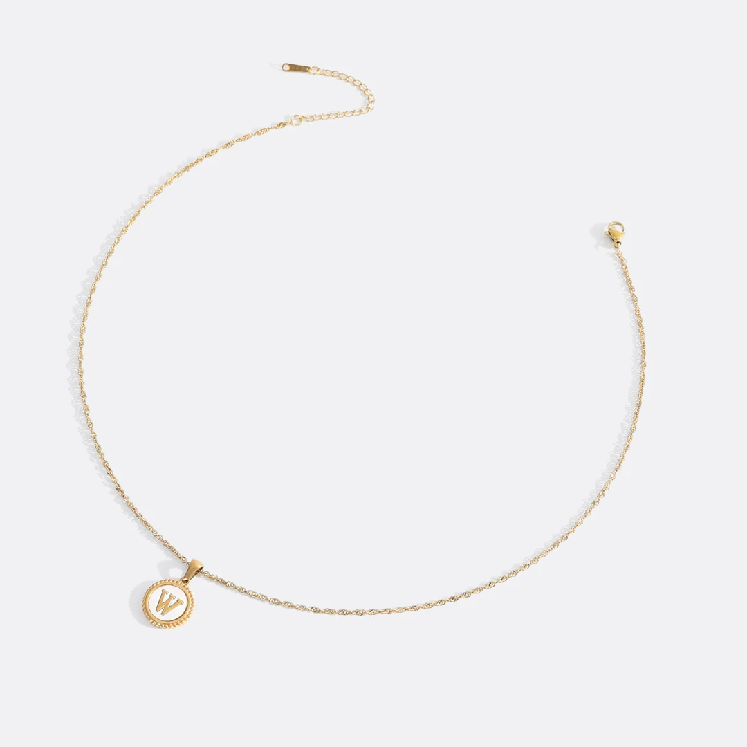 Mother of Pearl Disc Letter Necklace with Twist Chain - Image 50