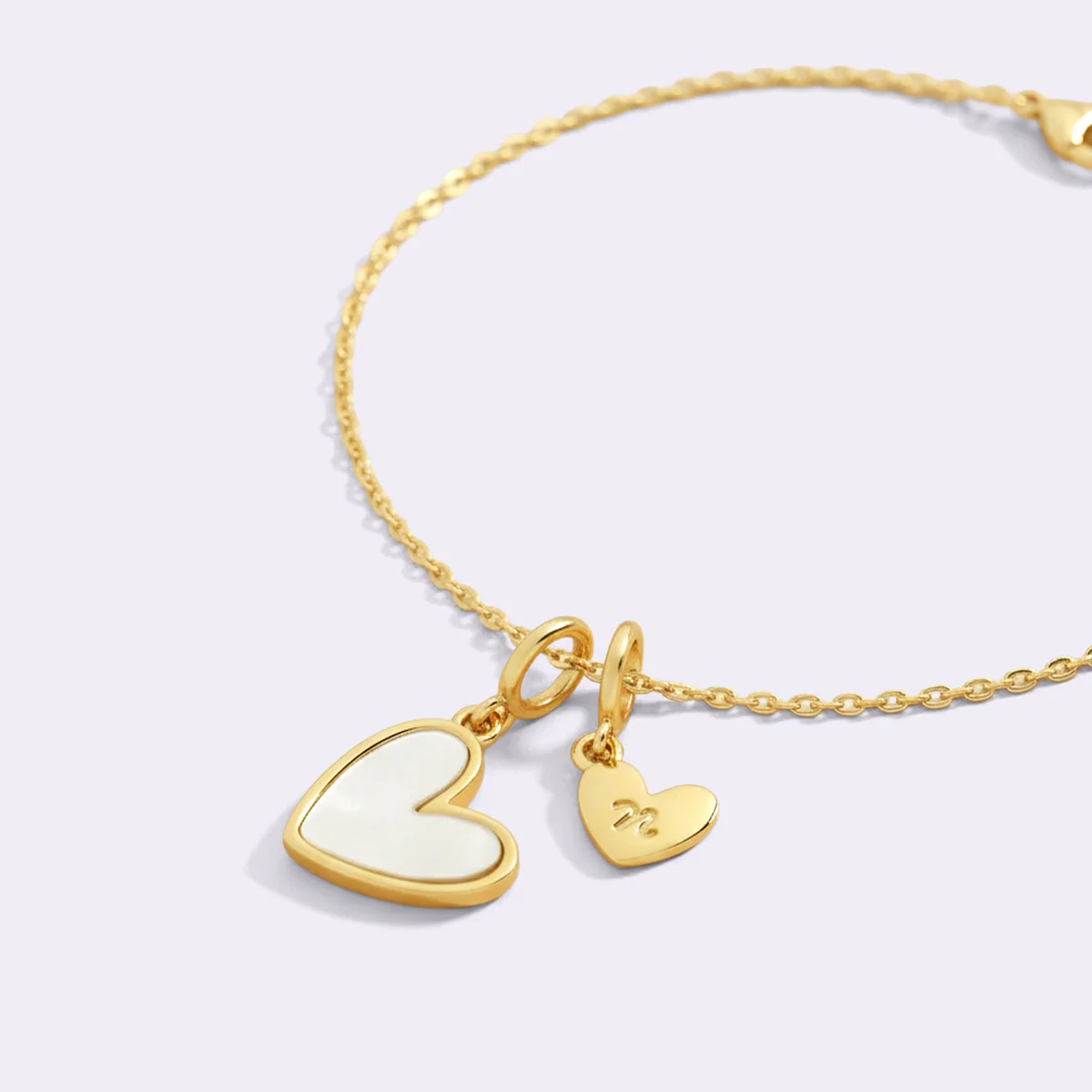 Dainty Mother Of Pearl Cable Chain Bracelet with Initial Heart Charm - Image 5