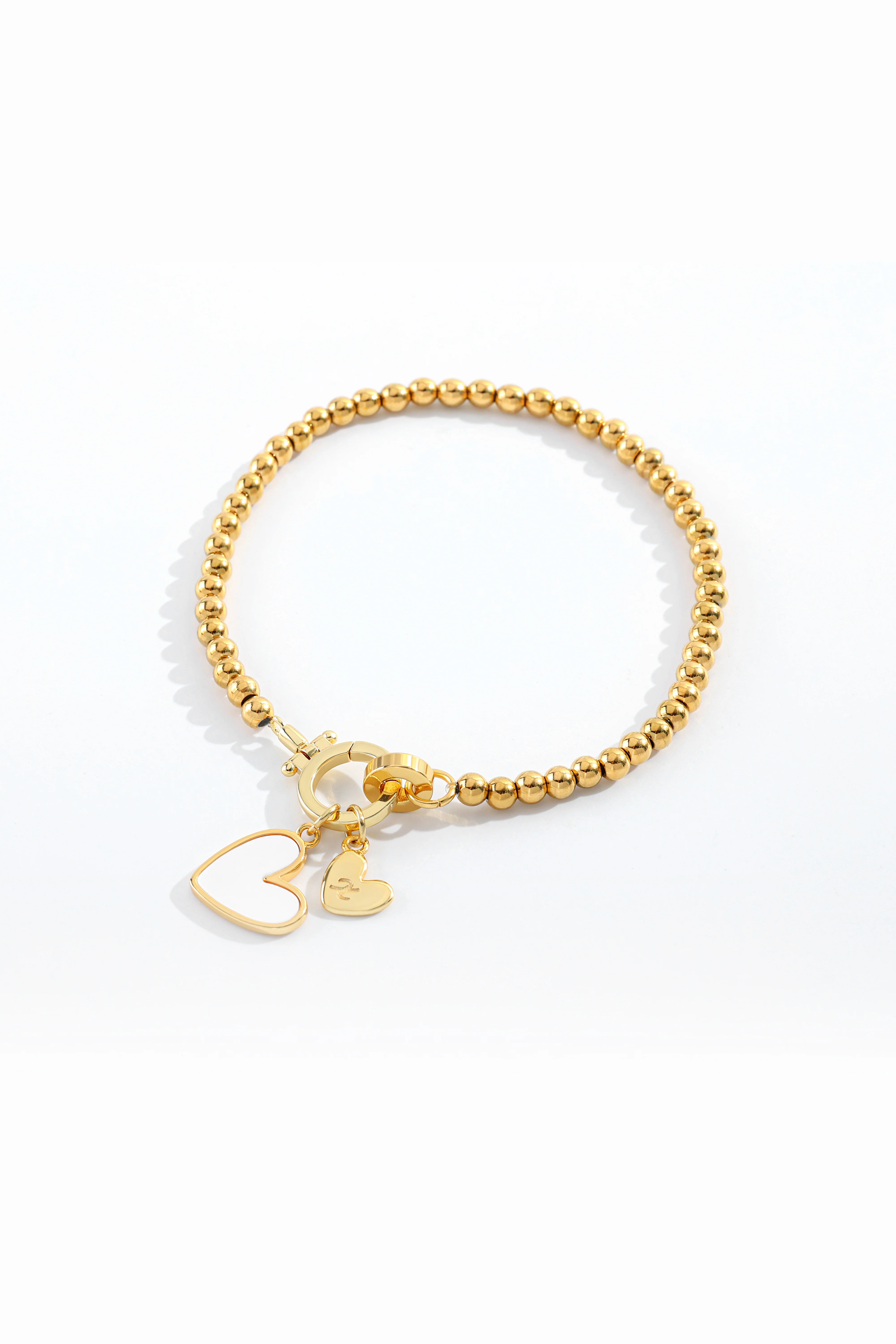 Mint Beaded Bracelet with Mother Of Pearl Initial Heart Charm - Image 29
