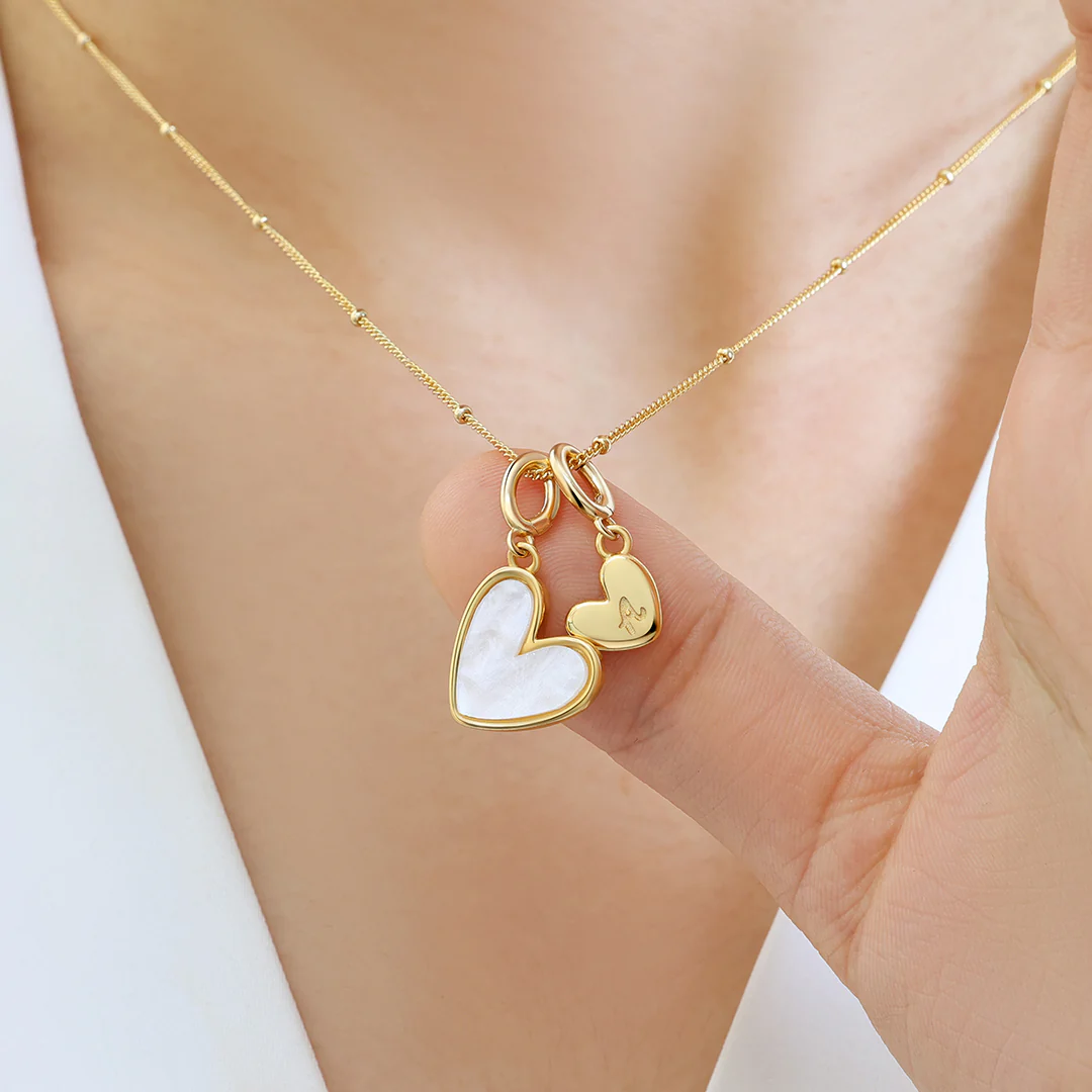 Mother Of Pearl Heart Initial Necklace - Image 27