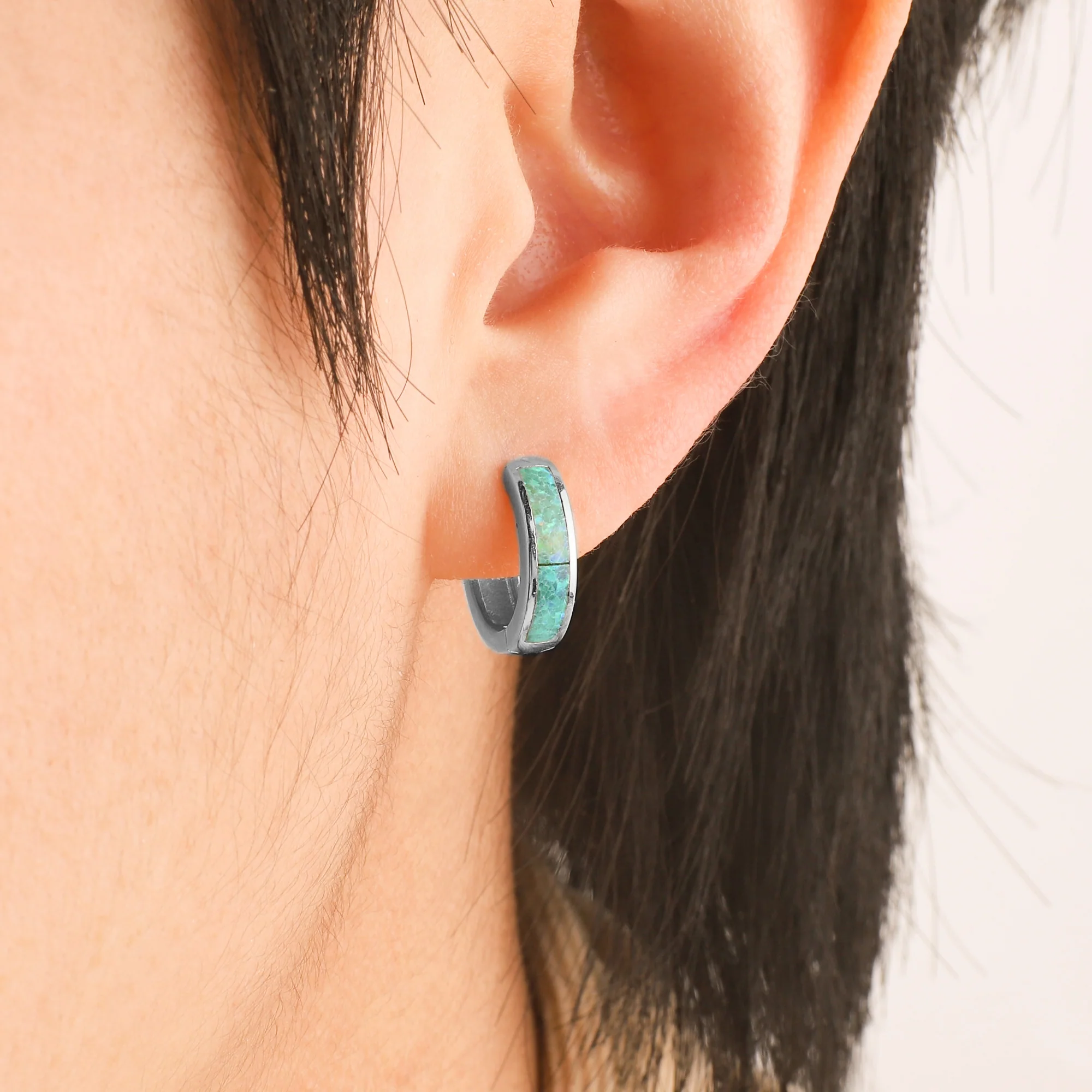 Opal Inlay Huggie Hoop Earrings - Image 20