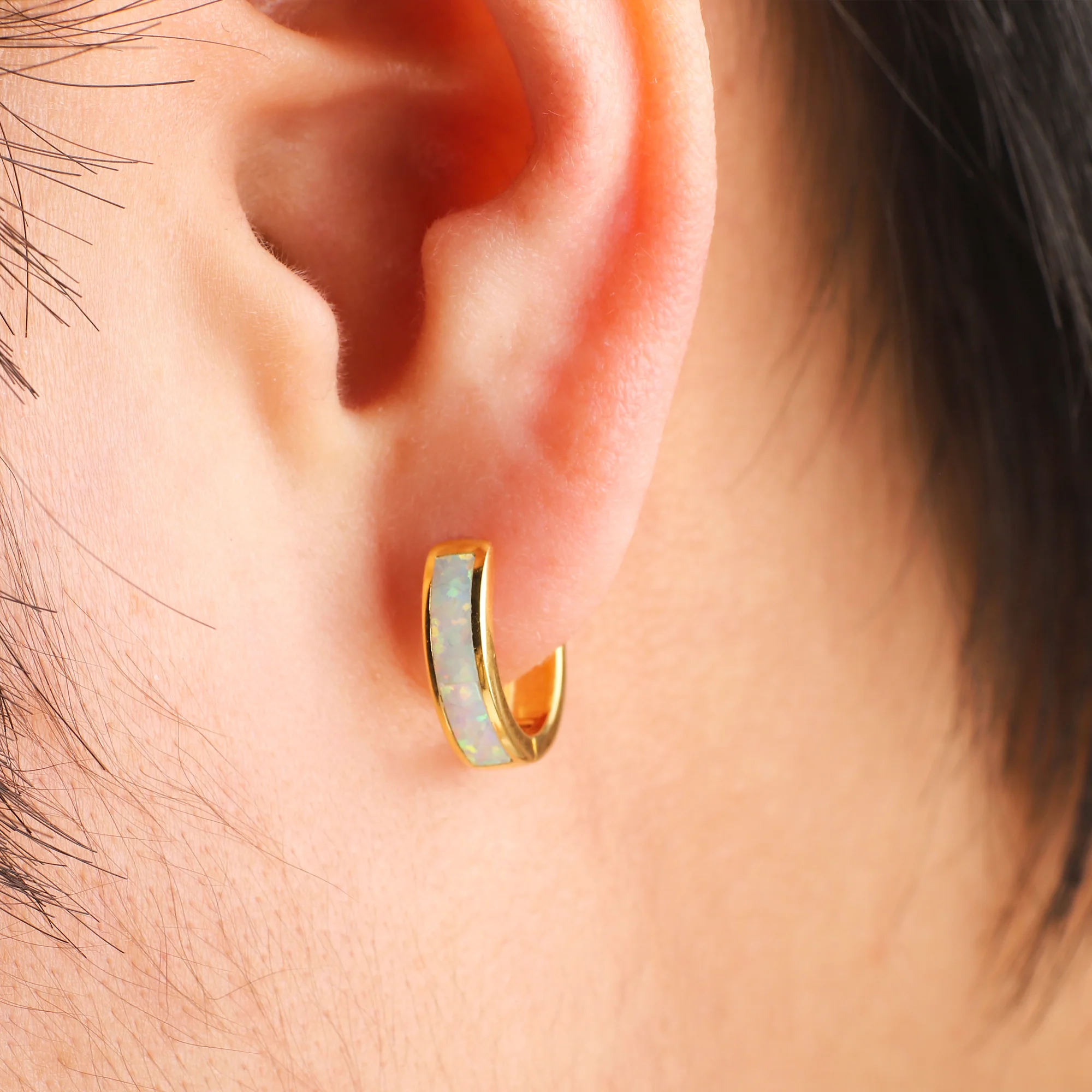 Opal Inlay Huggie Hoop Earrings - Image 3