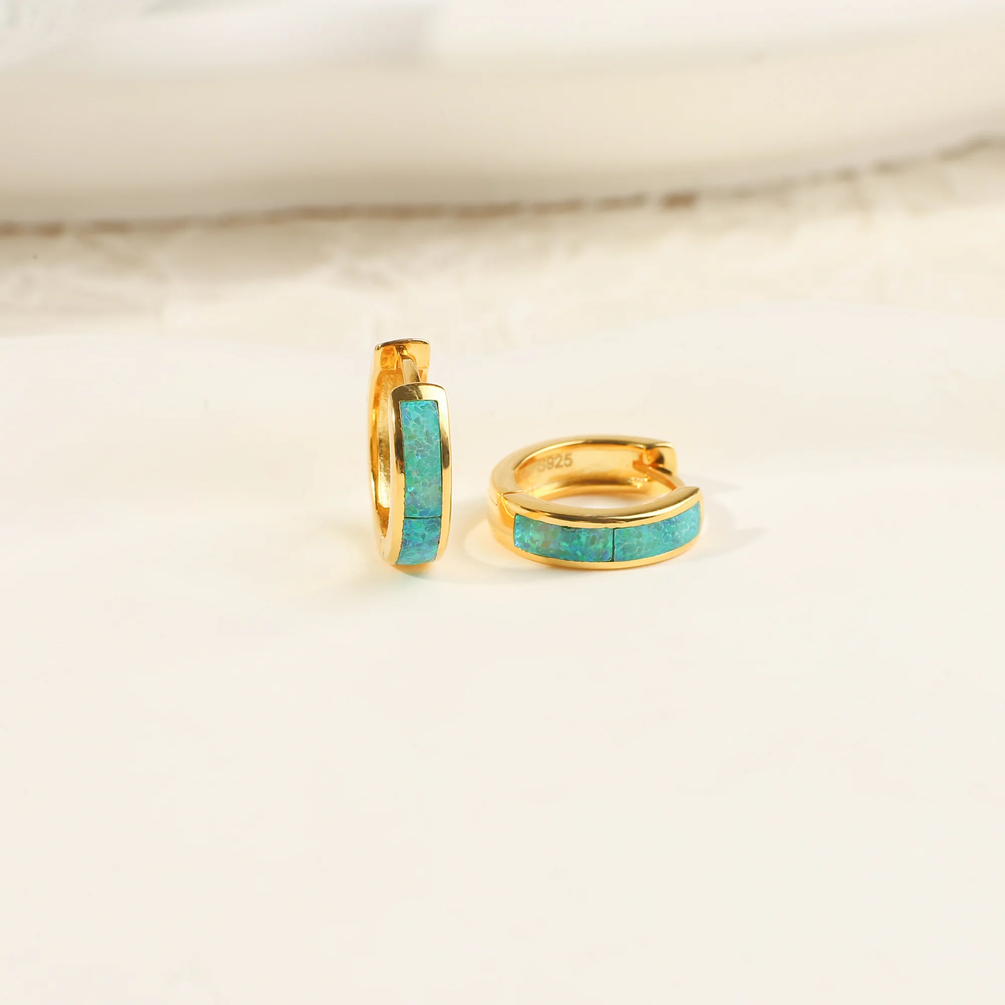 Opal Inlay Huggie Hoop Earrings - Image 9